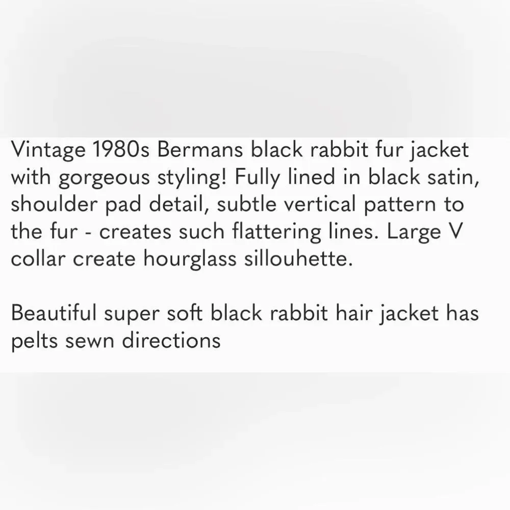 Vintage Bermans black rabbit fur coat sz M - Picture 7 of 9